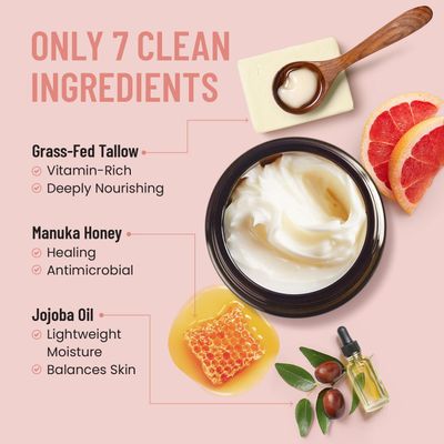 Body Restore Grass Fed Whipped Beef Tallow for Skin, Face, Body, Dry Skin - with Manuka Honey, Jojoba Oil, Mothers Day Gifts, Gift for Mom, Wife, Dad, Best Friend, Travel Essentials - Citrus