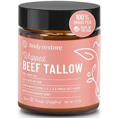 Body Restore Grass Fed Whipped Beef Tallow for Skin, Face, Body, Dry Skin - with Manuka Honey, Jojoba Oil, Mothers Day Gifts, Gift for Mom, Wife, Dad, Best Friend, Travel Essentials - Citrus