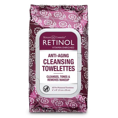 Retinol Anti-Aging Cleansing Towelettes - All-in-One Cleanser, Toner Makeup Remover in a Convenient Pre-Moistened Wipe - On-The-Go Exfoliating, Toning Hydrating Leaves Skin Clean, Fresh Refined
