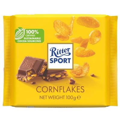 Ritter Sport Cornflakes Milk Chocolate, Fresh from Germany, Chocolate with Cornflakes Filling, Ritter Sport Chocolates in Colorful Variety, 3.5 Ounce (Pack of 10)