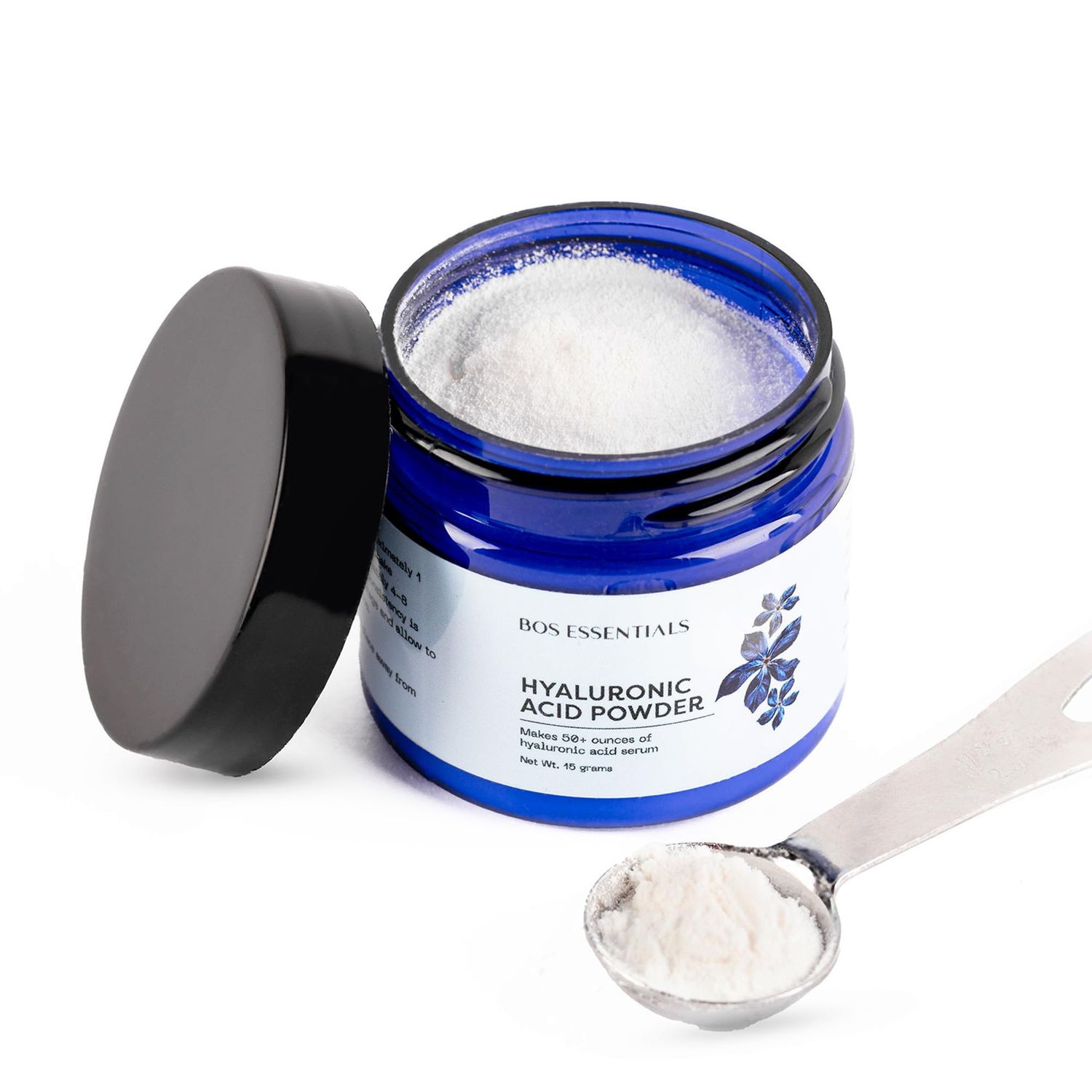 BOS ESSENTIALS Pure Hyaluronic Acid Serum Powder 100 NATURAL High Molecular Weight Locks in moisture and creates full, youthful skin - Makes 50 ounces of anti aging Hyaluronic Acid serum!
