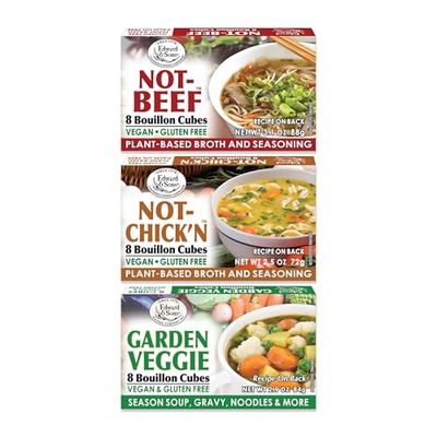 Edward Son&#39;s Vegan Chicken Beef Vegetable Bouillon Cubes Vegan Broth Cubes, Gluten Free, No Trans Fat, Use in Soups, Stews and Pilafs (8 Cubes of Each)