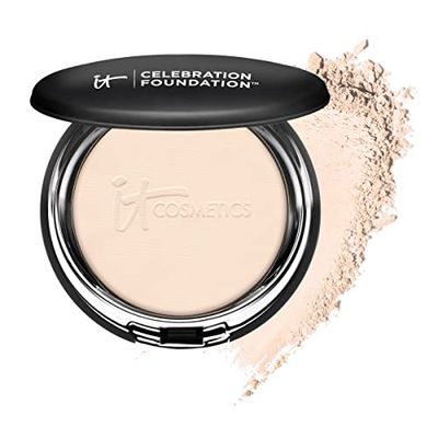 IT Cosmetics Celebration Foundation, Fair (W) - Full-Coverage, Anti-Aging Powder Foundation - Blurs Pores, Wrinkles Imperfections - With Hydrolyzed Collagen Hyaluronic Acid - 0.3 oz Compact