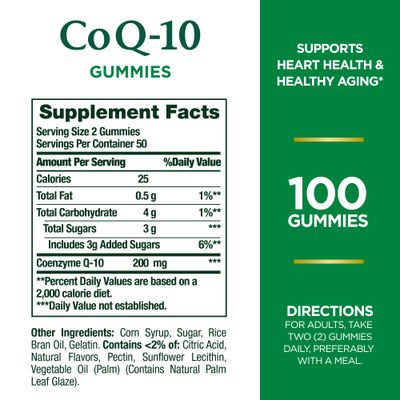 Nature's Bounty CoQ10 Gummies, Supports Heart Health, CoQ10 200mg, Peach Mango Flavor, 100 Count