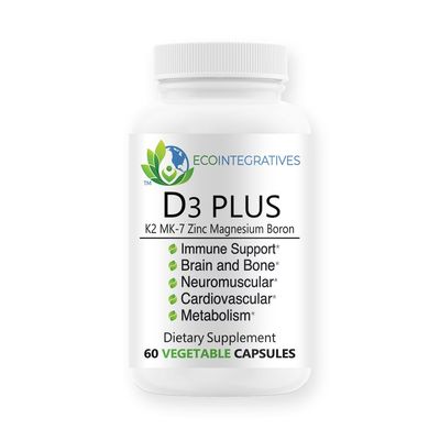 EcoIntegratives D3 Plus Boron Vitamin K2 Magnesium Zinc Supports Cardiovascular Nerves Muscles Bone Teeth Gums Immune Health Tissue Repair Balance Hormones Metabolism 60 Vegan caps