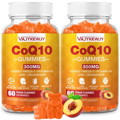 2 Pack CoQ10 Gummies 3000 mg - Plus Omega-3, Vitamin B3 Zinc, High Absorption Coenzyme Q10 Supplements for Cellular Energy Antioxidant Support, Vegan 120 Count