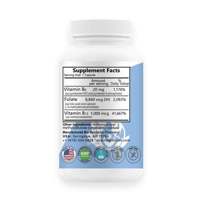 BioInnovations Pharmacal B6 Complex Vegan Vitamin B6, B9 Folate, B12 Methylcobalamin Supports Cardiovascular, Neuromuscular, Nervous System, Homocysteine, Energy, Blood Cell Bone Health 100 Caps