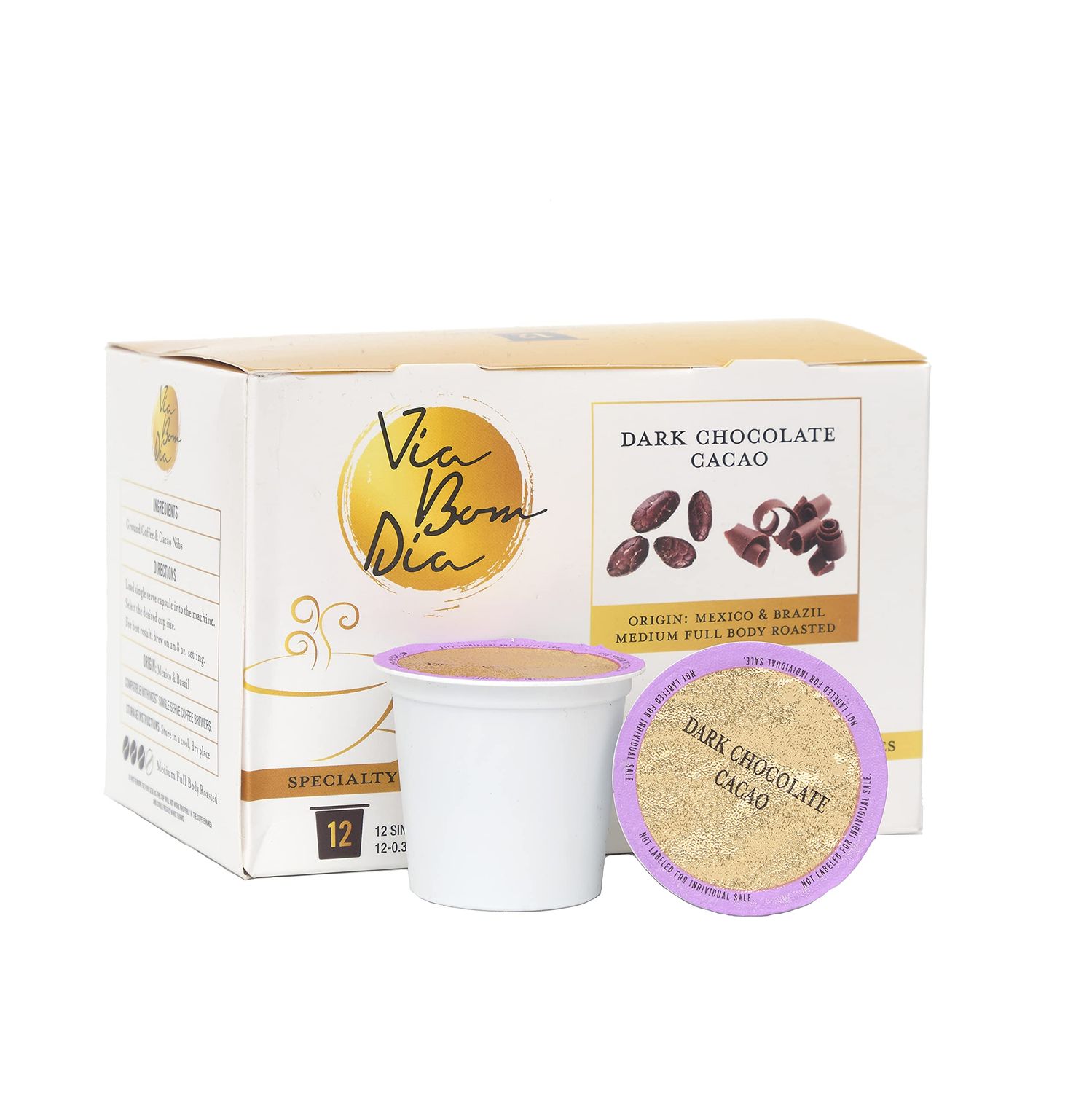 Via Bom Dia Naturally Flavored Kcup Coffee Pods, Dark Chocolate Flavor, 12 Count (Pack of 1), for Single-Serve Keurig Machines