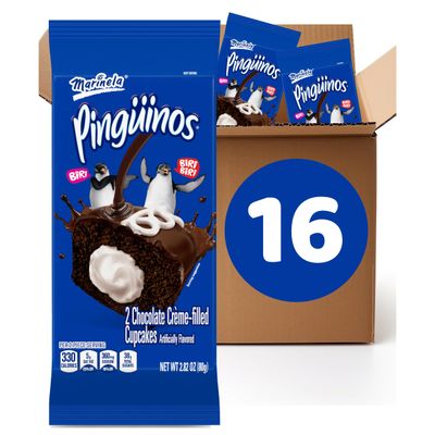 (Restock) Marinela Pinguinos Chocolate Cr me Filled Cupcakes, 16 individual packs, (2 ct each), Cupcakes, 45.12 oz Multipack