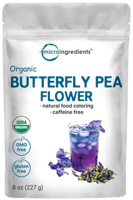 Organic Butterfly Pea Flower Tea, 8oz Great for Iced or Hot Brewed Herbal Tea Natural Blue Purple Food Coloring Rich Source of Antioxidants Caffeine Free, Non-GMO, No Sugar