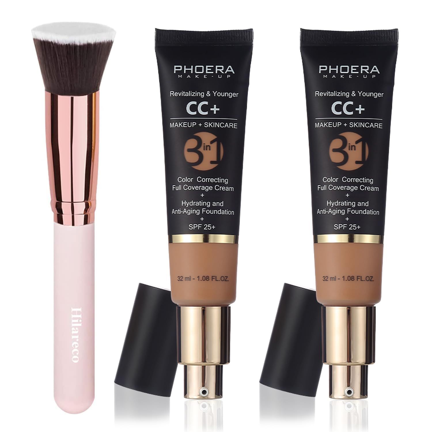 PHOERA CC Cream Foundation With SPF,PHOERA Full Coverage Foundation Color Correcting Cream,Anti Aging Hydrating Serum SPF 25 Sunscreen Natural Finish1.08 floz(2PCS 160 Sand)
