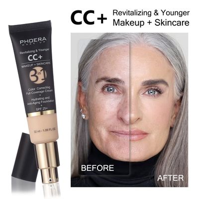 PHOERA CC Cream Foundation With SPF,PHOERA Full Coverage Foundation Color Correcting Cream,Anti Aging Hydrating Serum SPF 25 Sunscreen Natural Finish1.08 floz(2PCS 160 Sand)