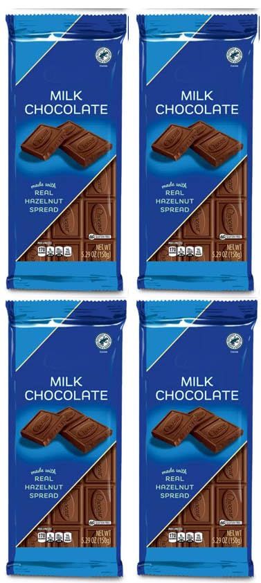 Milk Chocolate Bar, Australian Imported, Made with Real Hazelnut Butter Spread, Snack Snacking Food Gift Treat, 4 5.29oz Choceur Pack