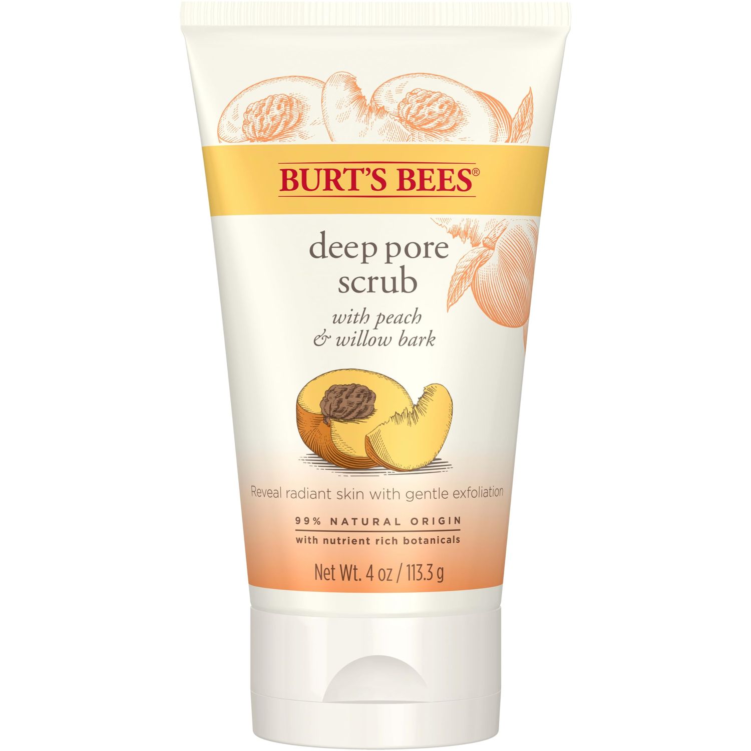 Burt&#39;s Bees Peach and Willow Bark Deep Pore Exfoliating Facial Scrub, 4 Oz (Package May Vary)