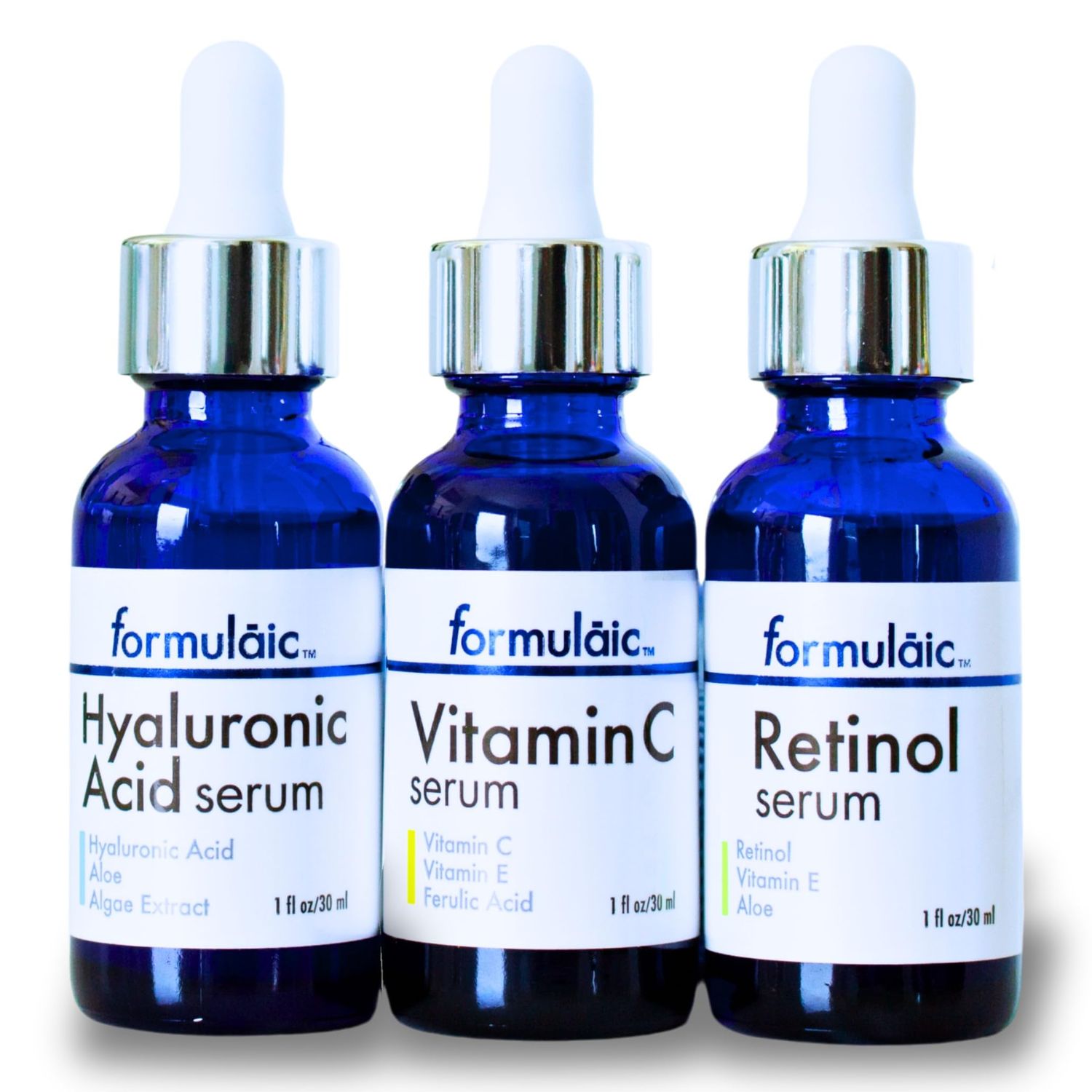 Formulaic Vitamin C, Retinol Hyaluronic Acid Serums Hydrates, Revitalizes, and Evens Skintone Box Set of 3 Face Serums Perfect Skincare Gift 3 Fl Oz