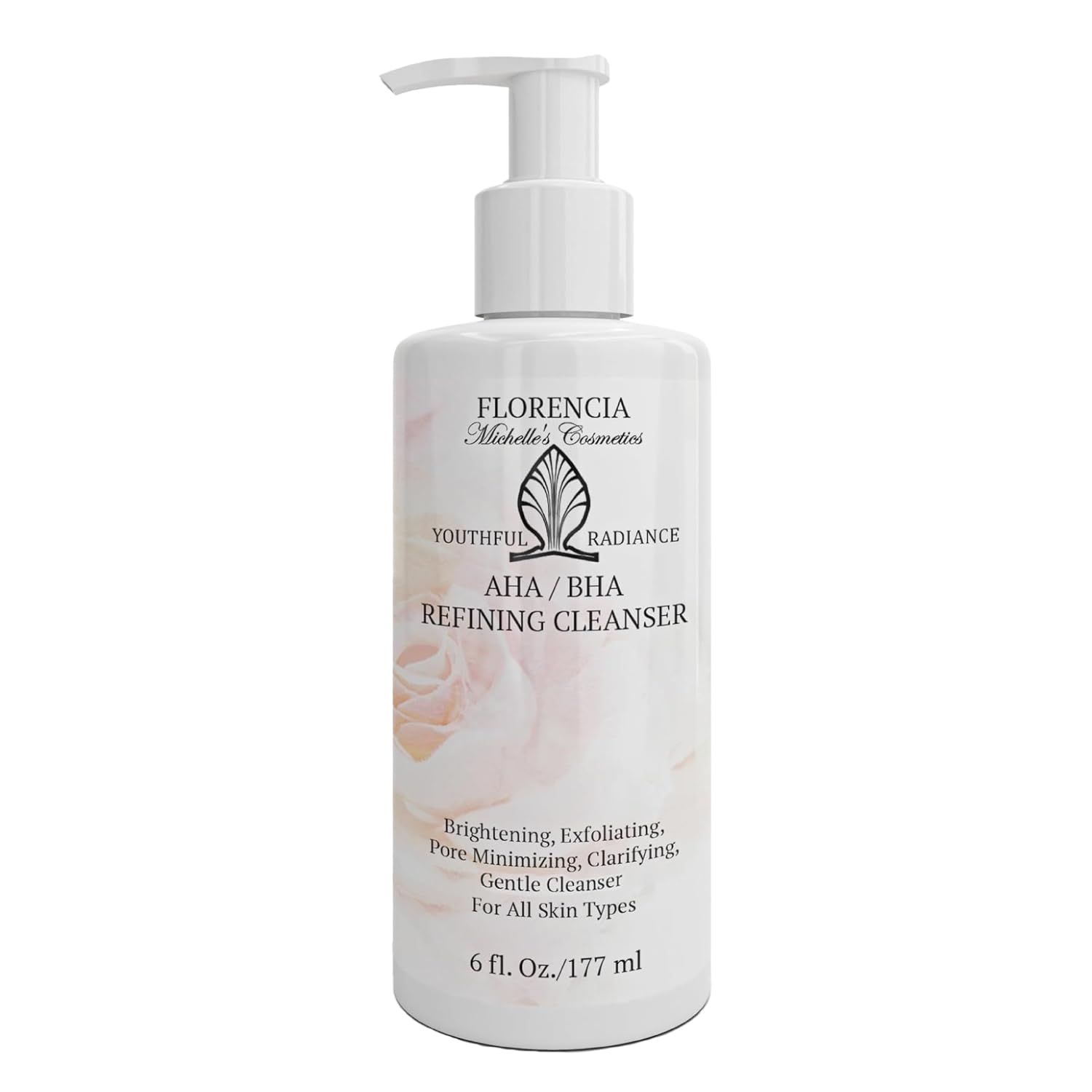 Florencia AHA BHA Refining Cleanser - Gentle Daily Exfoliating Face Wash with Glycolic, Salicylic, Lactic Acid, and Jojoba Beads - Pore Perfecting Facial Cleanser, 6 oz