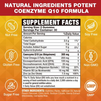 2 Pack CoQ10 Gummies 3000 mg - Plus Omega-3, Vitamin B3 Zinc, High Absorption Coenzyme Q10 Supplements for Cellular Energy Antioxidant Support, Vegan 120 Count