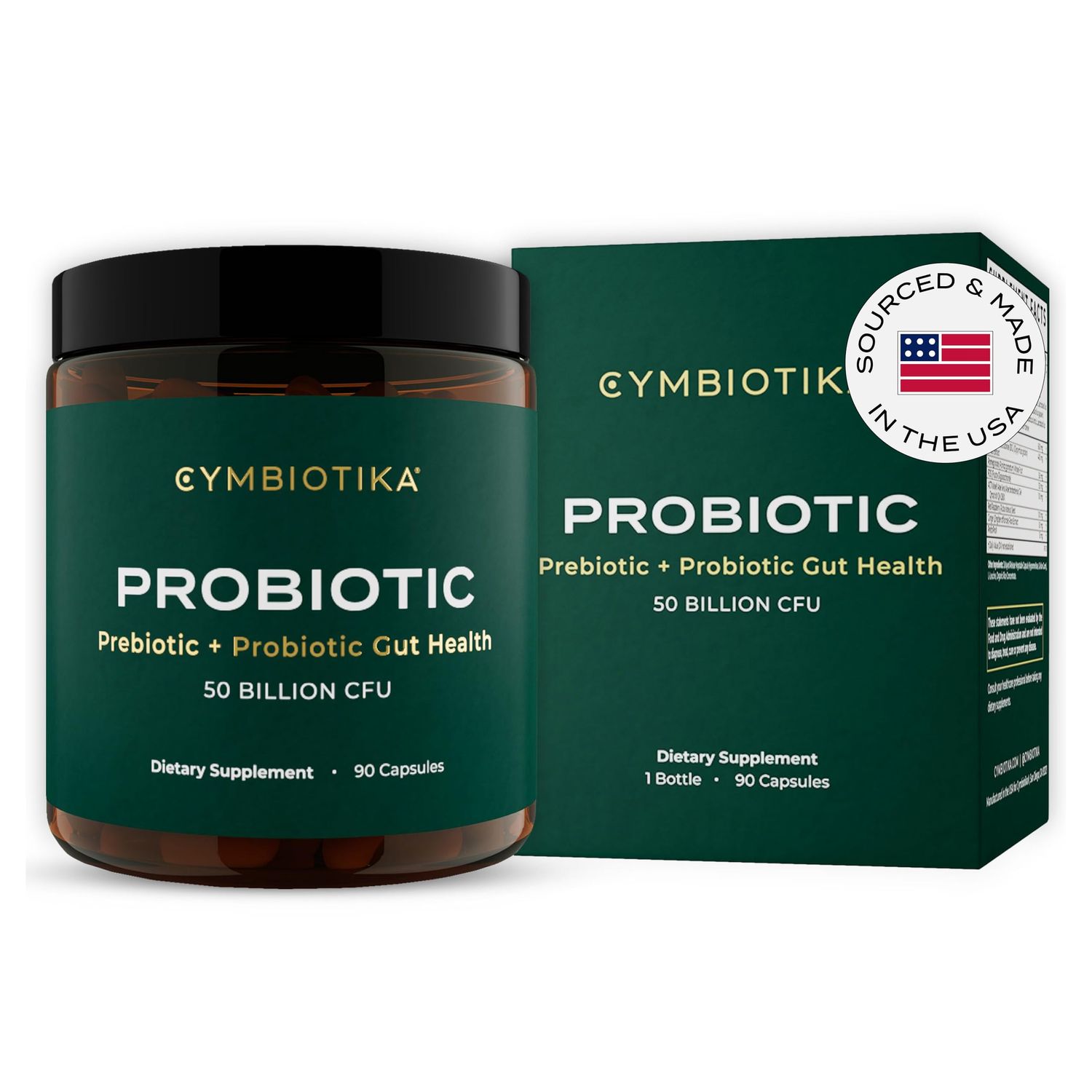 CYMBIOTIKA Probiotic Prebiotic Gut Health Supplement for Women Men, Supplements for Immune Support, Digestive Health, Gut Balance, Contains Probiotics Prebiotics, 50 Billion CFU, 90 Capsules
