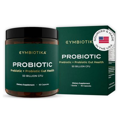 CYMBIOTIKA Probiotic Prebiotic Gut Health Supplement for Women Men, Supplements for Immune Support, Digestive Health, Gut Balance, Contains Probiotics Prebiotics, 50 Billion CFU, 90 Capsules