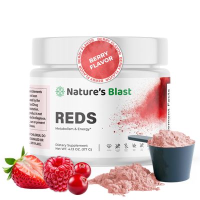 NATURES BLAST Reds - Metabolism and Energy Superfood Powder with 23 Red Fruits, 4 Adaptogens, Probiotics Enzymes - Vegan Antioxidant Blend, 1 Bottle