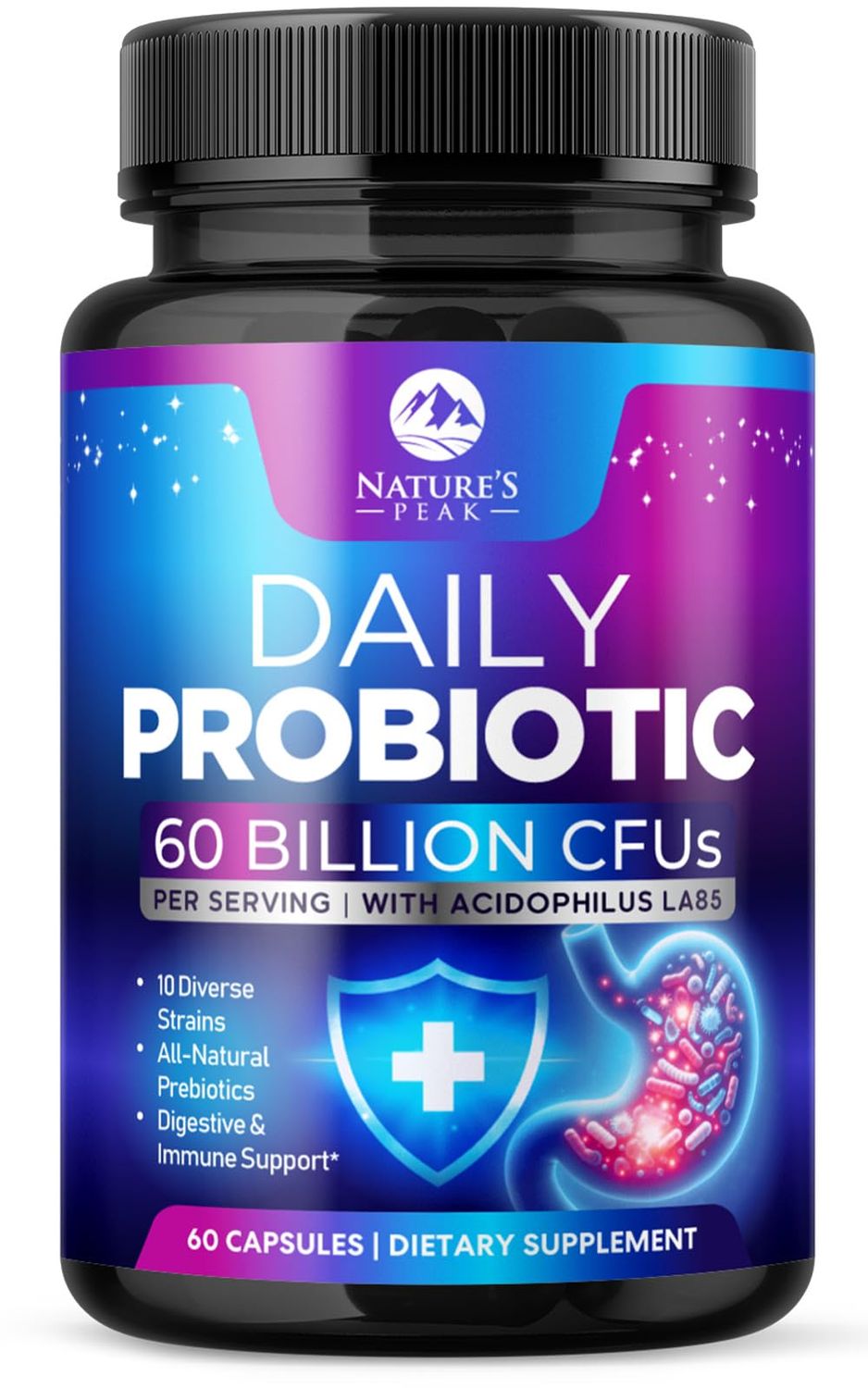 Probiotics 60 Billion CFU - 10 Strains Digestive Enzymes Prebiotics - Best Probiotic for Women Men, Supports Immune, Gut Health, Occasional Constipation, Diarrhea, Gas Bloating - 60 Capsules