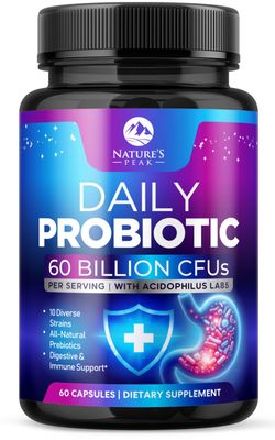 Probiotics 60 Billion CFU - 10 Strains Digestive Enzymes Prebiotics - Best Probiotic for Women Men, Supports Immune, Gut Health, Occasional Constipation, Diarrhea, Gas Bloating - 60 Capsules