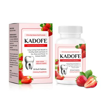 Kadofe Oral Probiotics for Gums and Teeth Health Fresh Breath, 35 Billion CFU Advanced Oral Probiotics for Mouth Bad Breath, Combats Dry Mouth, Halitosis, 30 Tablets (Strawberries-1pcs)
