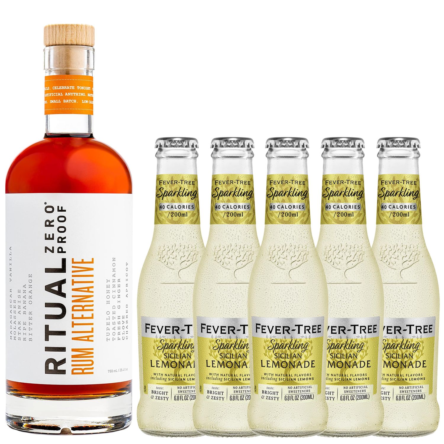 Ritual Zero Non-Alcoholic Rum Alternative with 5 Pack of Fever Tree Sicilian Lemonade for your favorite Alcohol-Free Mixed Drink