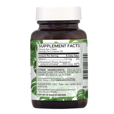 Natural Nutra GTF Chromium Polynicotinate with ChromeMate, Supports Body Metabolism, Support Heart Health, Maintain Body Fat Level, Improve Digestion, Cardiovascular Health, 200 mcg, 120 Vegan Tablets
