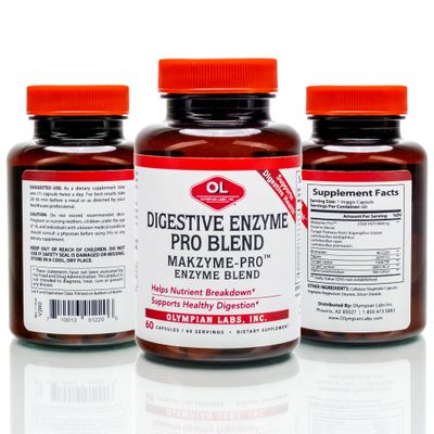 Olympian Labs Digestive Makzyme-Pro Enzymes, 60 Capsules, Breaks Down Proteins, Carbs, Fats, Oil Milk, 60 Servings