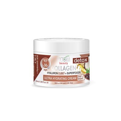 Skin Care Detox Anti-Aging Day Night Face Cream with Collagen, Super foods and Cube3 Hydrating, UVA and UVB filter 50 ml