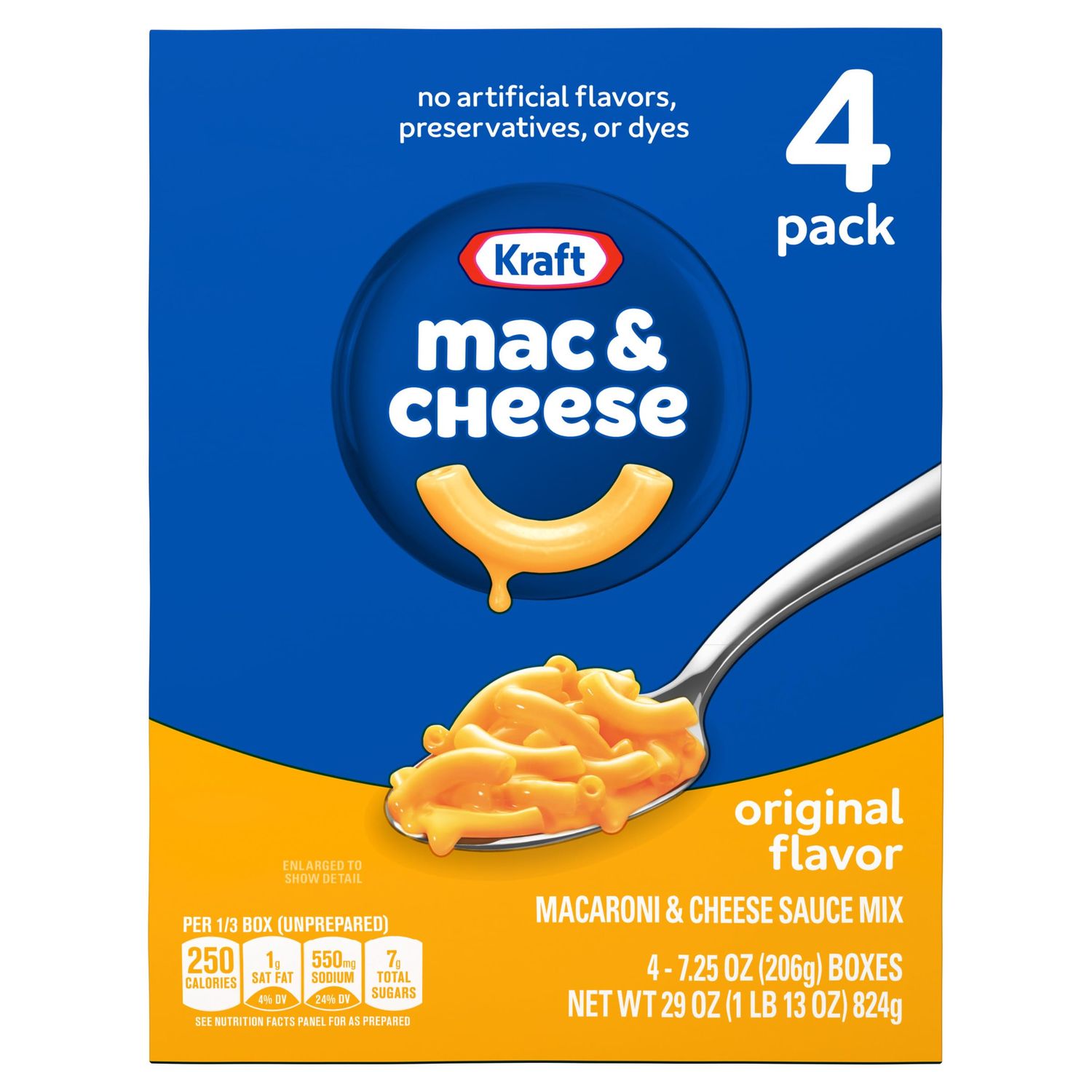 Kraft Original Mac Cheese Macaroni and Cheese Dinner, 4 ct Pack, 7.25 oz Boxes