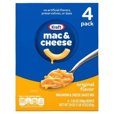 Kraft Original Mac Cheese Macaroni and Cheese Dinner, 4 ct Pack, 7.25 oz Boxes