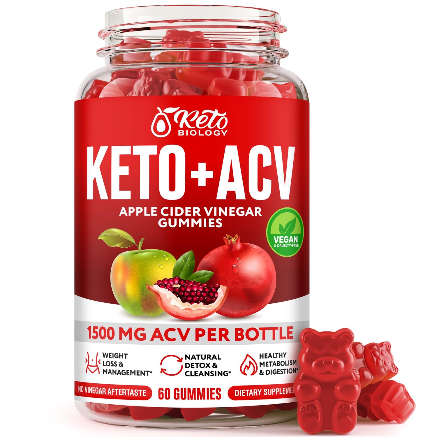 Keto ACV Gummies for Weight Loss Detox - ACV Keto Gummies 1500 mg - Vegan Apple Cider Vinegar Gummies for Ketosis, Metabolism Energy - AC Keto Gummies - 60 Count