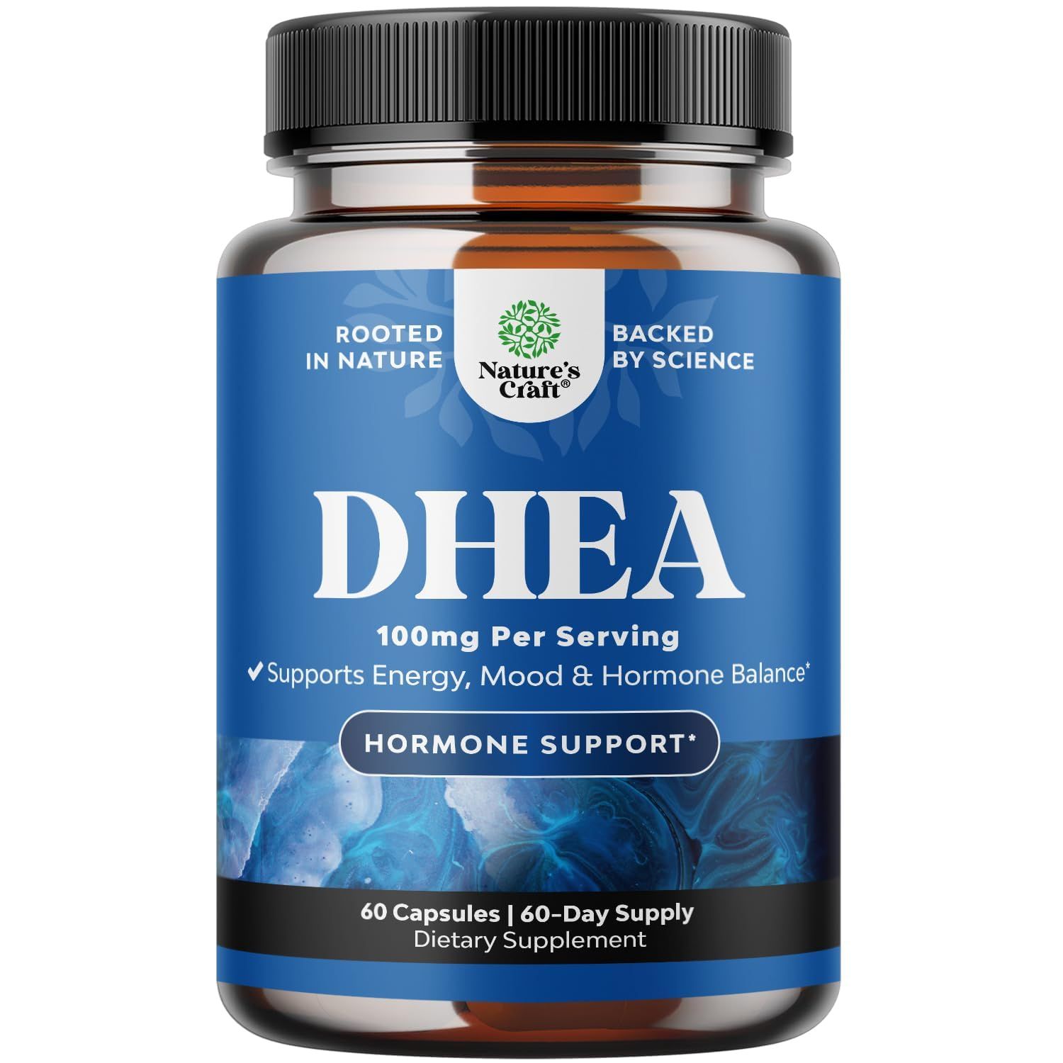 DHEA Supplement for Women Men - Pure DHEA 100mg for Hormone Balance, Improves Mood Stability, Brain Function, Immune System, Energy Fertility - Dehydroepiandrosterone Capsules for Adults - 60 Ct