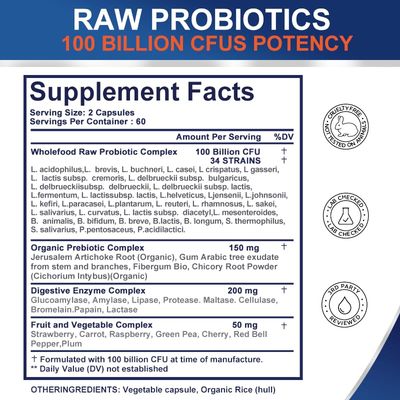 TheraSuva Probiotics 100 Billion CFU - 34 Strains Organic Prebiotics Digestive Enzyme Whole Food Supplement for Ultimate Gut Health Support! 120 Softgels, 60 Day Supply