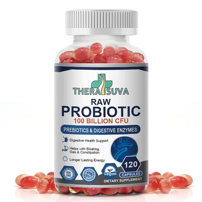 TheraSuva Probiotics 100 Billion CFU - 34 Strains Organic Prebiotics Digestive Enzyme Whole Food Supplement for Ultimate Gut Health Support! 120 Softgels, 60 Day Supply