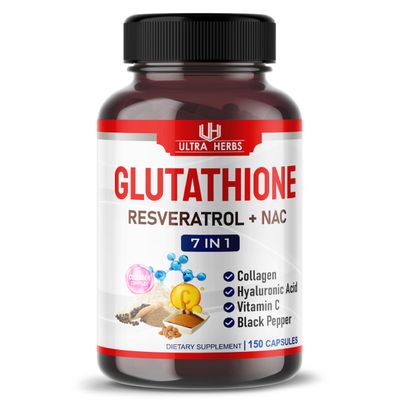 Glutathione Supplement Active Reduced Form, Enriched with Resveratrol, NAC, Collagen, Hyaluronic Acid, Vitamin C - Advanced Antioxidant for Immunity Detox 150 Capsules