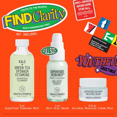 Youth To The People Daily Superfood Trio Set, 3-Pc Skincare Giftset for Clear Balanced Skin (76 Value), with Kale and Green Tea Face Wash, Skin Drip Facial Serum, and Air-Whip Moisturizer