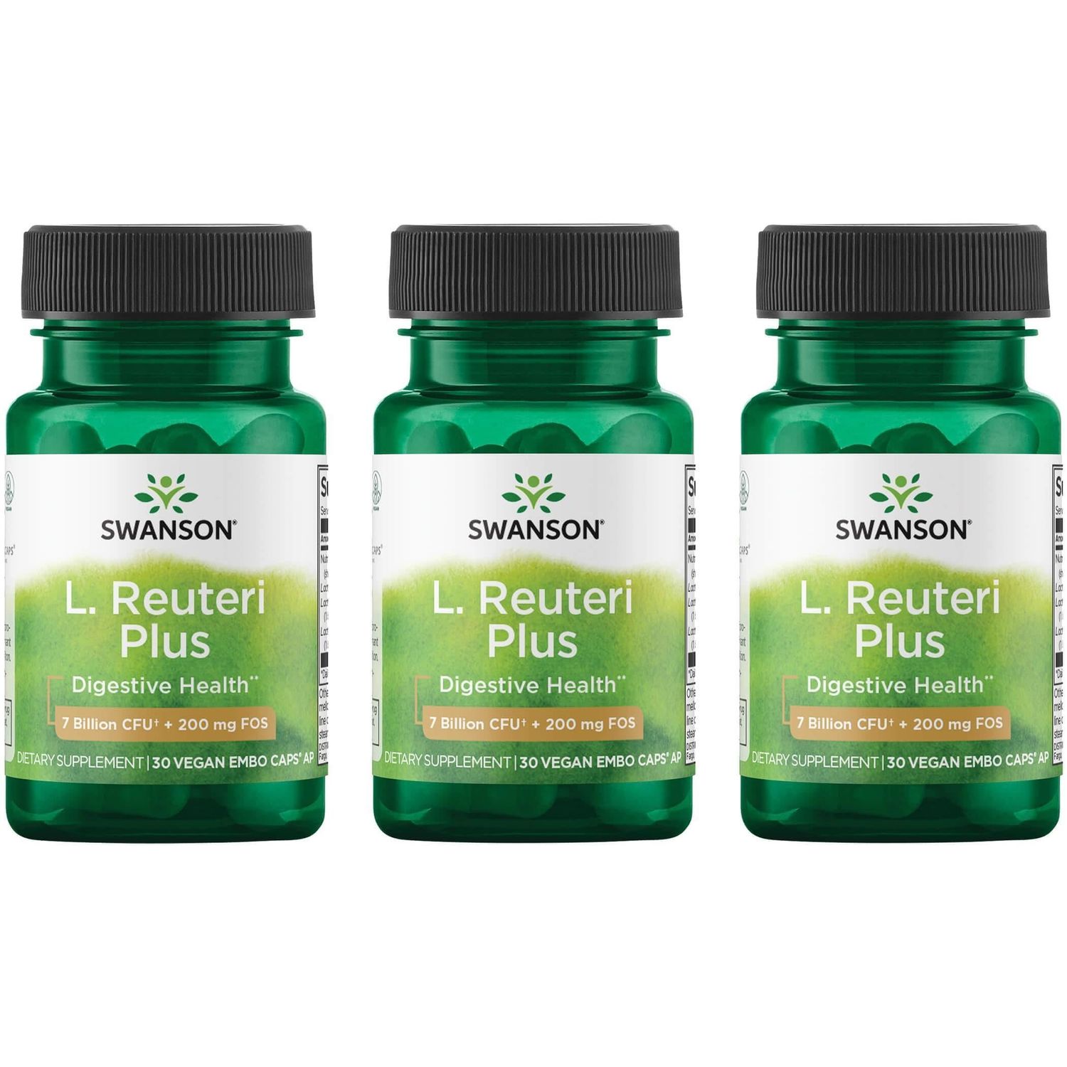Swanson L. Reuteri Probiotic Plus wL. Rhamnosus L. Acidophilus FOS Prebiotic Digestive Support - Promotes Gut Health w 7 Billion CFU per Capsule - (30 Veggie Capsules) (3 Pack)