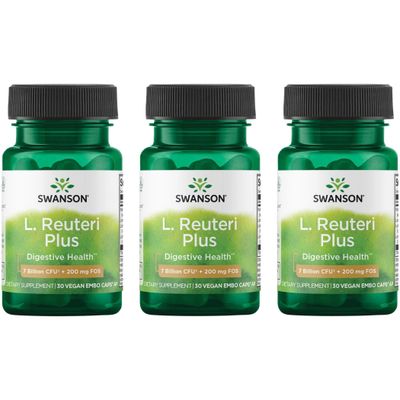 Swanson L. Reuteri Probiotic Plus wL. Rhamnosus L. Acidophilus FOS Prebiotic Digestive Support - Promotes Gut Health w 7 Billion CFU per Capsule - (30 Veggie Capsules) (3 Pack)