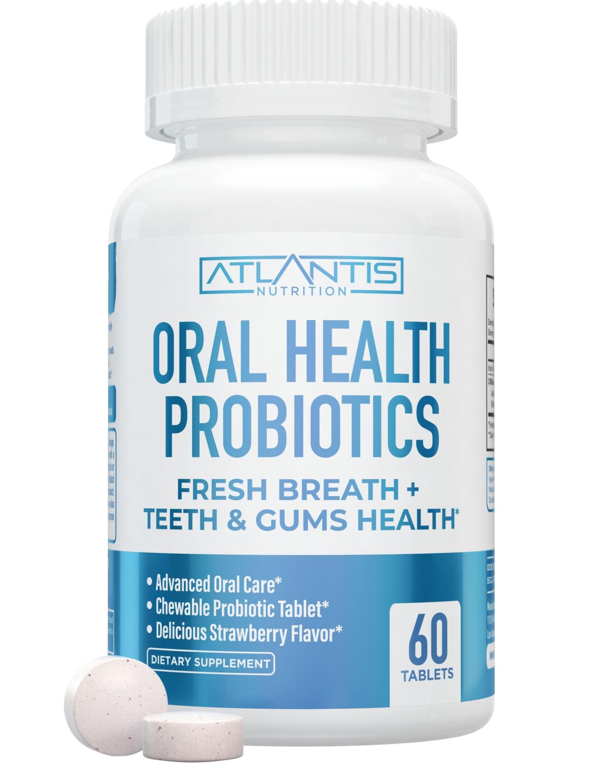 Oral Probiotics Chewable Tablet - Dental Probiotic for Gum Care Teeth Care - Chronic Bad Breath Treatment for Adults - 3 Billion CFU Probiotic Blend - Strawberry Flavor - 60 Tablets