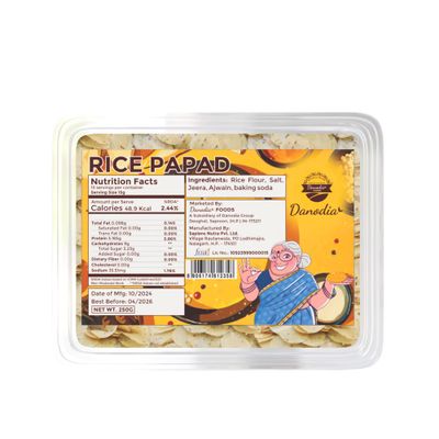 Danodia Foods Rice PapadCrackers 250g Low Fat, Crispy Gluten-Free No Preservatives Authentic Indian Taste Deep Fry, Air Fry, Microwave Made in Herbal Certified Food Facility