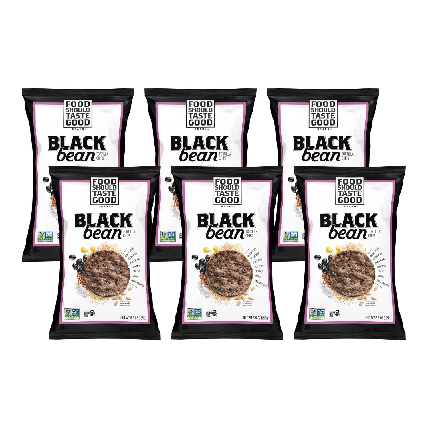 Food Should Taste Good Tortilla Chips, 5.5oz, Pack of 6 (Black Bean)