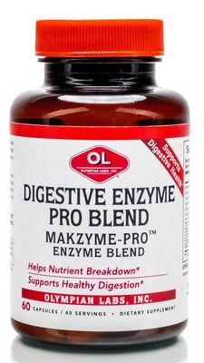 Olympian Labs Digestive Makzyme-Pro Enzymes, 60 Capsules, Breaks Down Proteins, Carbs, Fats, Oil Milk, 60 Servings