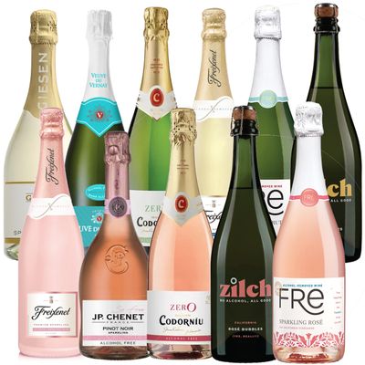 Sparkling and Sparkling Ros Non-Alcoholic Wine Date Night Mixed 11 Pack Includes Freixenet, Zilch, Codorniu, Giesen, Veuve du Vernay, J.P. Chenet and Fre 750ml Zero Alcohol Dealcoholized Champagne