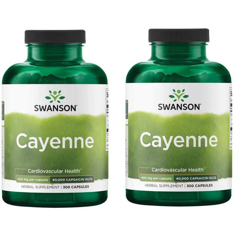 Swanson Cayenne - Herbal Supplement Promoting Digestion, Circulation Metabolism Support - Natural Formula May Support Heart Health - (300 Capsules, 450mg Each) (2 Pack)