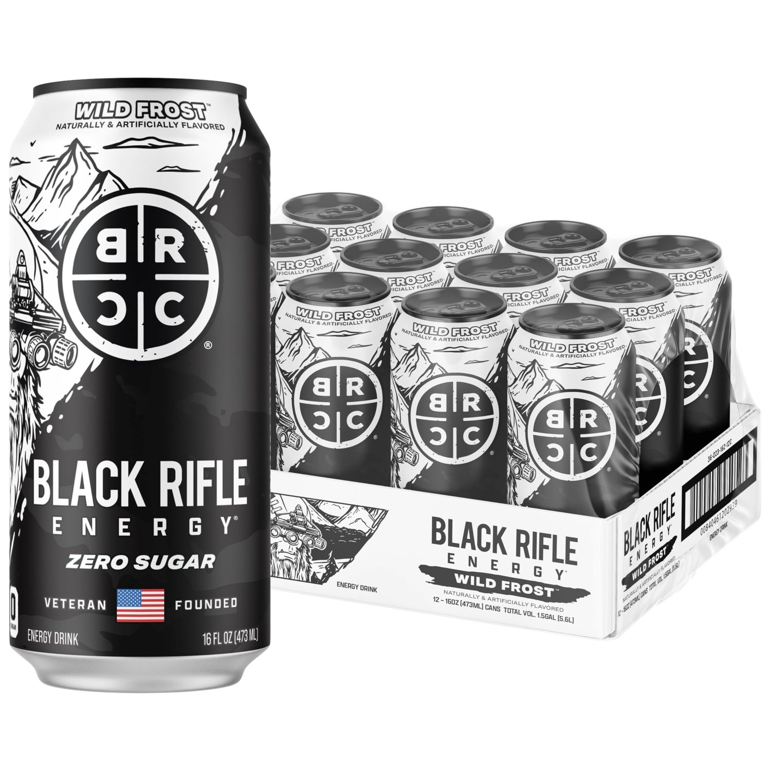 Black Rifle Energy Wild Frost Zero Sugar Energy Drink, 200mg Caffeine, 16 fl oz can (Pack of 12)