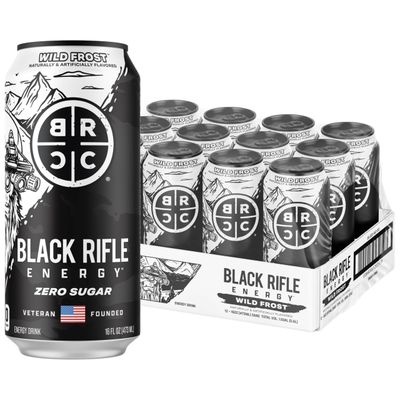 Black Rifle Energy Wild Frost Zero Sugar Energy Drink, 200mg Caffeine, 16 fl oz can (Pack of 12)