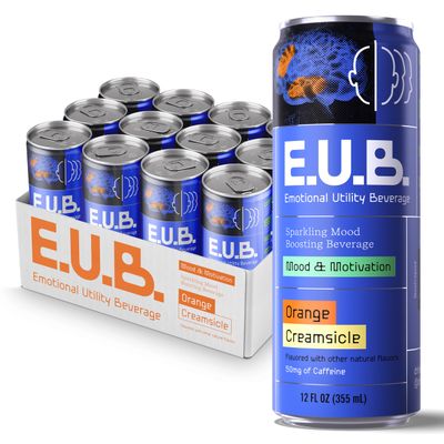 Emotional Utility Mood and Motivation Beverage - Orange Creamsicle Sparkling Beverage with Nootropics Adaptogens, 12oz cans (12 pack)